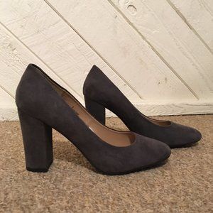 Gray suede high heels